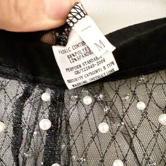 Amazon Sheer Long Sleeve Top and Pant Set Black with Pearl Detail - Size M - Picture 7 of 7